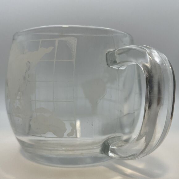 Vintage 1970's Nestle Nescafé Clear Glass Globe World Cup Coffee Tea Mug Etched - Picture 3 of 5